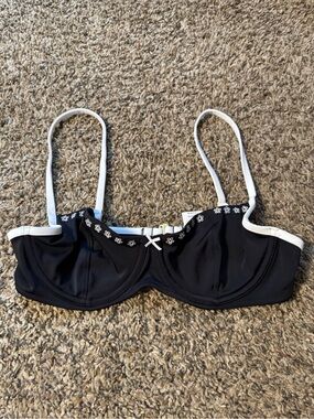 PINK Victoria's Secret Black Bikini Top with White Trim